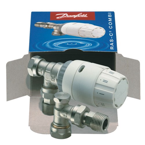 Danfoss RAS-C2 10mm Angled Thermostatic Radiator Valve Combi and Lockshield Valve