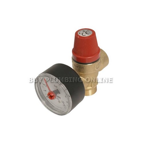 Altecnic 314 1/2" M x 1/2" F BSP 3 Bar with Gauge Safety Relief Valve - 314430