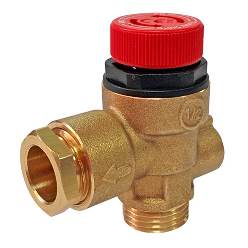 Altecnic 314 Series 1/2" M x 15mm 3 Bar Safety Pressure Relief Valve with Gauge Port - A314437CST