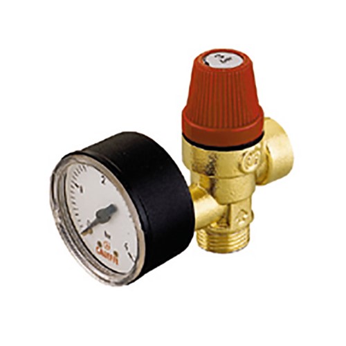 Altecnic 314 Series 1/2" M x F 6 Bar Safety Pressure Relief Valve with Pressure Gauge - 314460