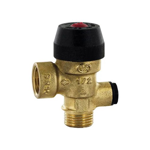 Officine Rigamonti Light Model 0489 Series 1/2" MBSP x FBSP 3 Bar Pressure Relief Valve with Gauge Port - 0489.130