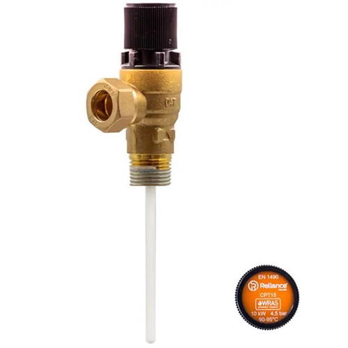 RWC CPT15 1/2" MBSP x 15mm 4.5 Bar Pressure & Temperature Relief Valve - PTEM540015