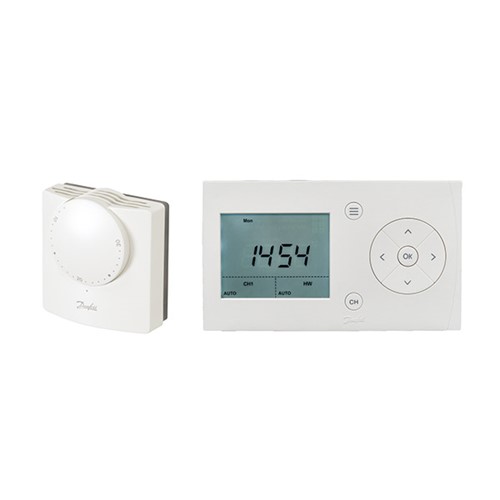 Danfoss Heatplan 2 Channel Programmer - Mains Powered Dial Room Thermostat & Cylinder Thermostat Control Pack - 087N6314