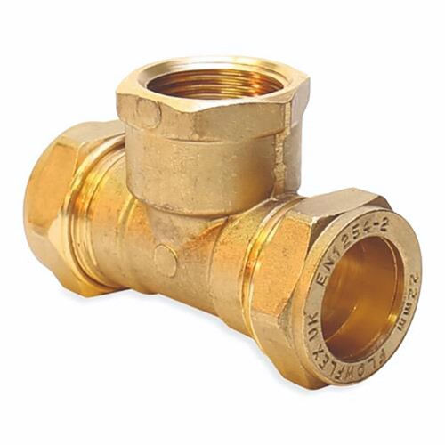 Express Compression Brass Female Iron Centre Branch Tee 22mm x 22mm x 1/2"