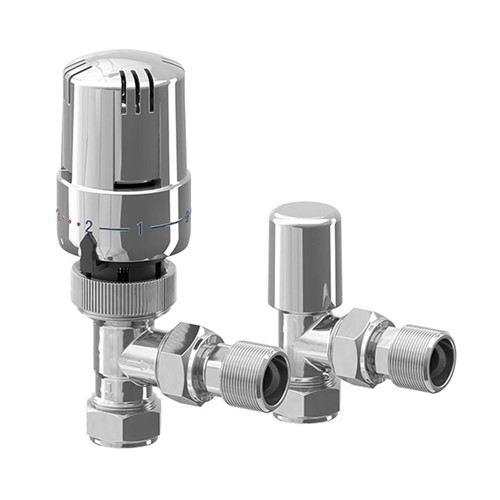 EPH 15mm Angled Thermostatic Radiator Valve & Lockshield Chrome - EMTRV15C