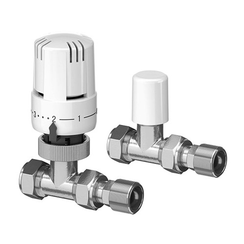 EPH 15mm Straight Thermostatic Radiator Valve & Lockshield White / Chrome - SEMTRV15