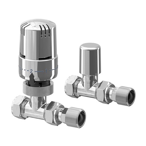 EPH 15mm Straight Thermostatic Radiator Valve & Lockshield Chrome - SEMTRV15C