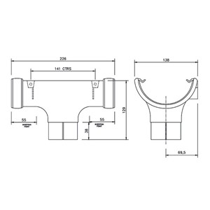 Floplast Half Round 112mm Running Outlet - Black -RO1
