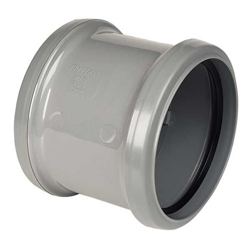 Floplast Ring Seal Soil Double Socket Pipe Coupling - Grey