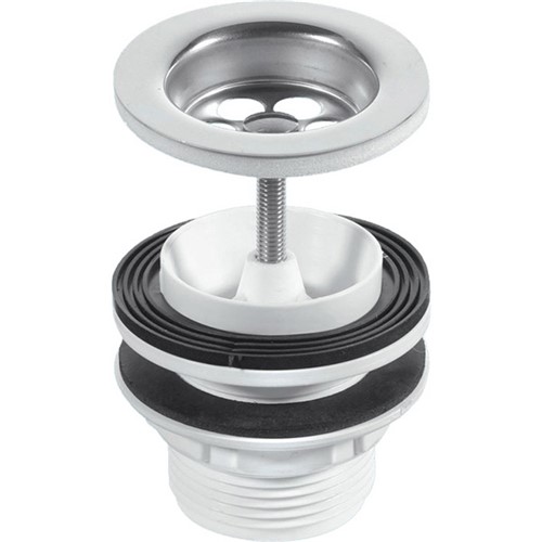McAlpine Centre Pin Basin Waste with CP Chain & Stay & Black PVC Plug - BSW11PC