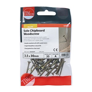 Timco 3.5 x 30mm Double Countersunk PZ Solo Woodscrew Yellow - Pack 35