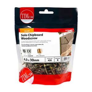 Timco 4.0 x 30mm Double Countersunk PZ Solo Woodscrew Yellow - Bag 430