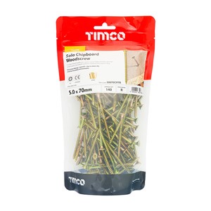 Timco 5.0 x 70mm Double Countersunk PZ Solo Woodscrew Yellow - Bag 140