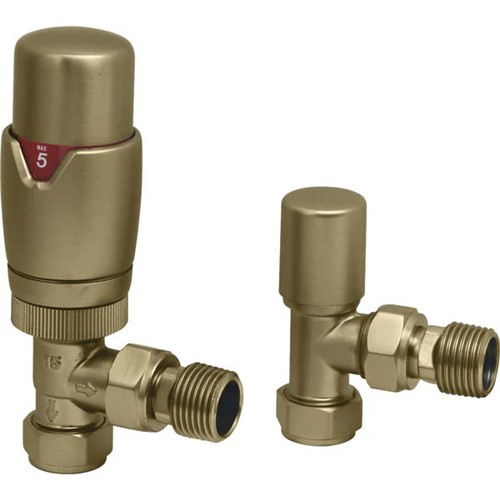 Thermostatic Angled Towel Warmer Valve - Brushed Brass