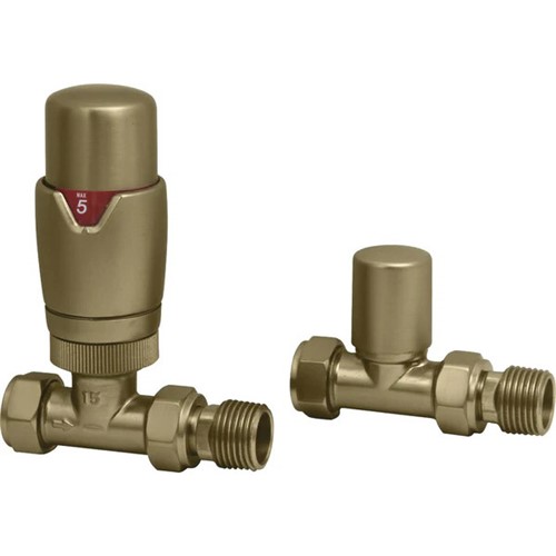 Thermostatic Straight Towel Warmer Valve - Brushed Brass