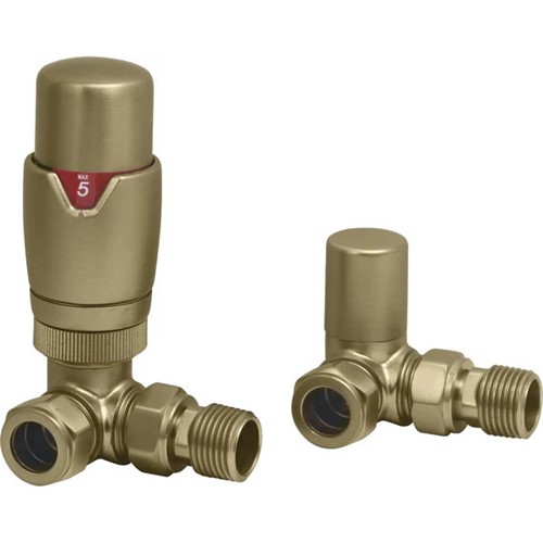 Thermostatic Corner Towel Warmer Valve - Brushed Brass