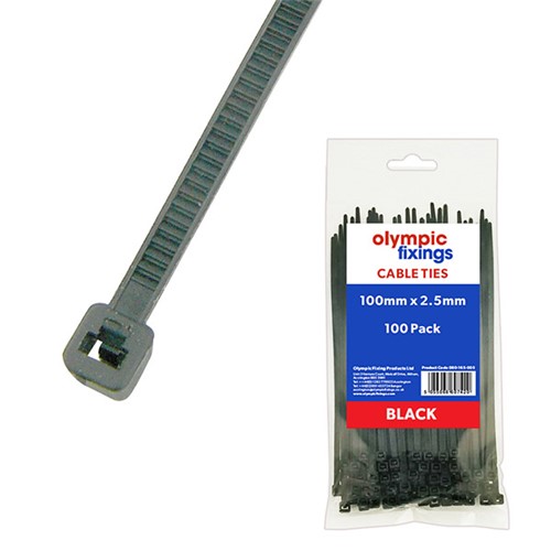 Olympic 380mm x 4.8mm Cable Ties Black (Pack of 100) - 080-170-040