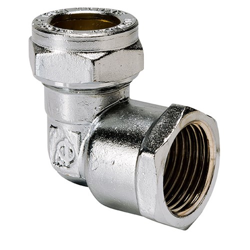 Express Compression Chrome 90 Degree Female Iron Elbow - Parallel 15mm x 1/2"
