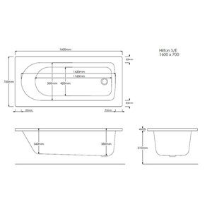Nu 1600mm x 700mm Single Ended Bath - White