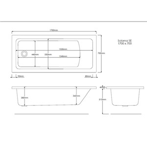 Pi 1700mm x 700mm Single Ended Bath - White