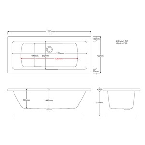 Rho 1700mm x 700mm Double Ended Bath - White