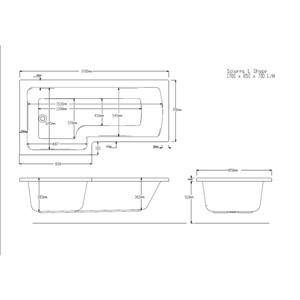 Tau 1700mm x 850mm Left Hand L Shaped Bath - White