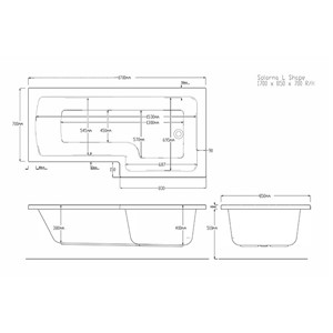 Tau 1700mm x 850mm Right Hand L Shaped Bath - White