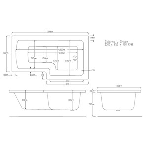 Tau 1500mm x 850mm Right Hand L Shaped Bath - White