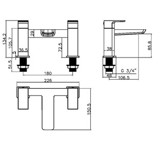 Chi 2 Tap Hole Bath Filler with One Spout - Chorme
