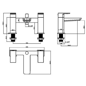 Chi 2 Tap Hole Bath Shower Mixer with Slide Rail & Shower Head - Chrome