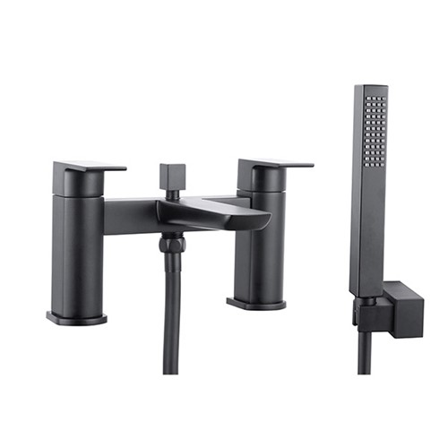 Chi 2 Tap Hole Bath Shower Mixer with Slide Rail & Shower Head - Electroplated Black