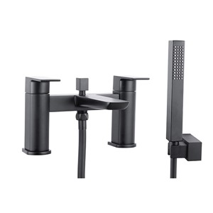 Chi 2 Tap Hole Bath Shower Mixer with Slide Rail & Shower Head - Electroplated Black
