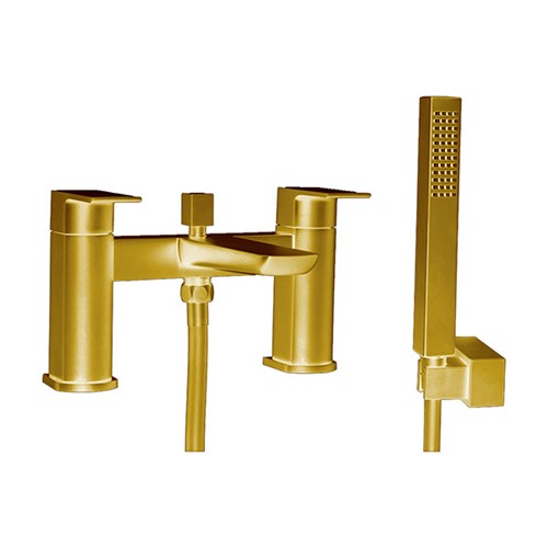 Chi 2 Tap Hole Bath Shower Mixer with Slide Rail & Shower Head - PVD Coated Brushed Brass