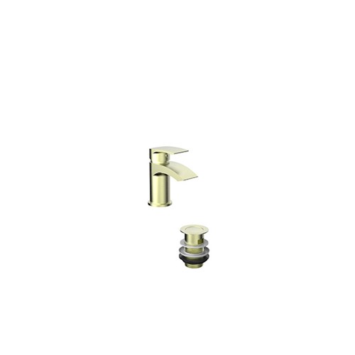 Psi Mono Basin Mixer with Pop Up Waste - PVD Coated Brushed Brass