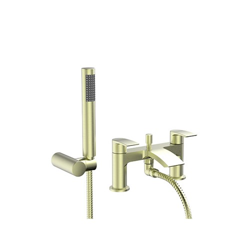 Psi 2 Tap Hole Bath Shower Mixer with Slide Rail & Shower Head - PVD Coated Brushed Brass
