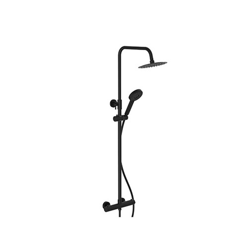 Omega Column Shower with Rail, Hose & Round Head - Electroplated Black