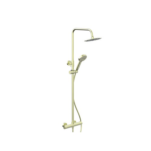Omega Column Shower with Rail, Hose & Round Head - PVD Coated Brushed Brass