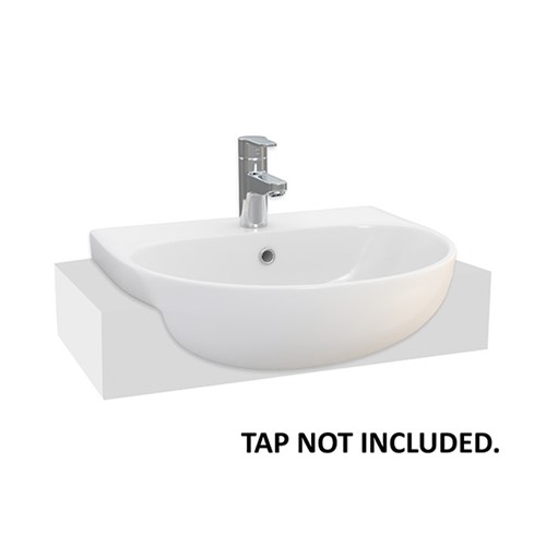 Delta Round 550mm 1 Tap Hole Semi Recessed Basin - White