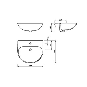 Delta Round 550mm 1 Tap Hole Semi Recessed Basin - White