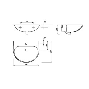 Delta Round 550mm 1 Tap Hole Basin - White