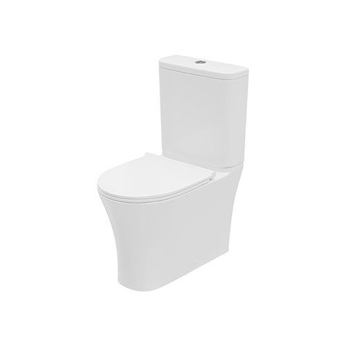 Delta Rimless Round Close Coupled Closed Back WC Pan & Dual Flush Cistern & Slim Soft Close Seat - White