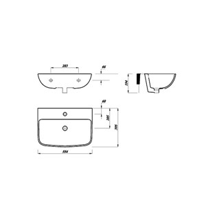 Epsilon Square 550mm Thin Lipped 1 Tap Hole Basin - White