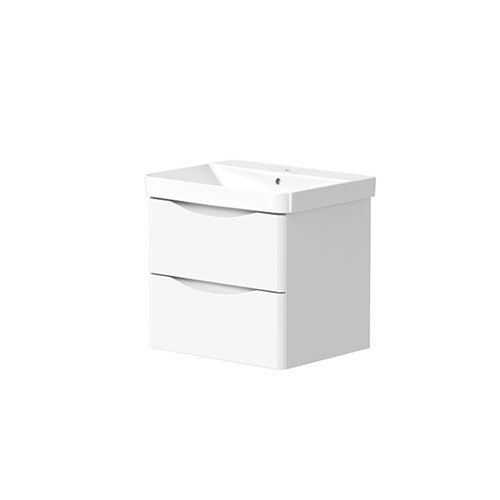 Iota 600mm 2 Drawer Wall Hung Basin Unit & 1 Tap Hole Ceramic Basin - White