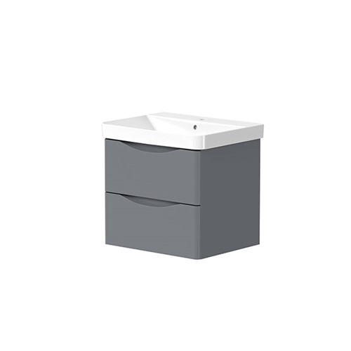 Iota 600mm 2 Drawer Wall Hung Basin Unit & 1 Tap Hole Ceramic Basin - Grey