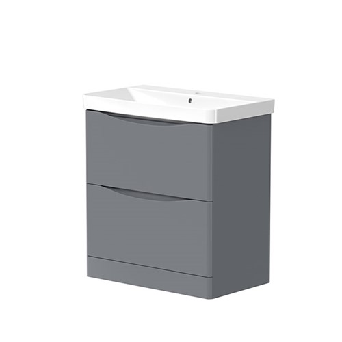 Iota 600mm 2 Drawer Floorstanding Basin Unit & 1 Tap Hole Ceramic Basin - Grey