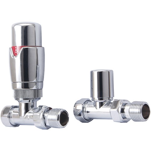 Thermostatic Straight Towel Warmer Valve - Chrome