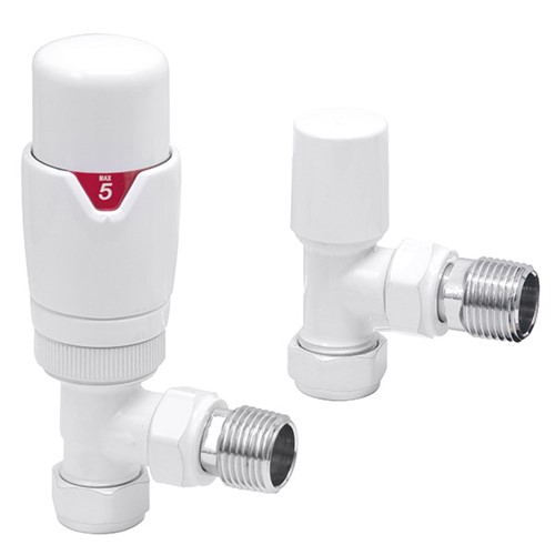 Thermostatic Angled Towel Warmer Valve - White