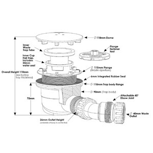 Alpha Universal 90mm Shower Waste - Chrome