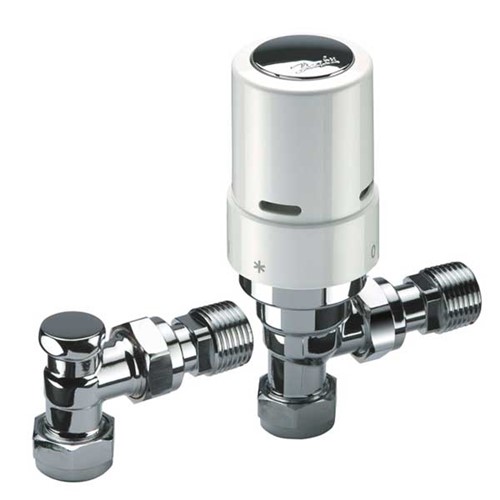 Danfoss RAS-D2 10/15mm Angled Thermostatic Radiator Valve and Lockshield Valve - White and Chrome Head