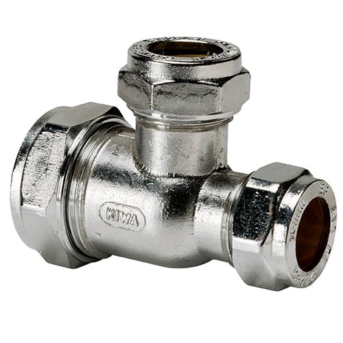 Express Compression Chrome Reduced End and Centre Branch Tee 22mm x 15mm x 15mm